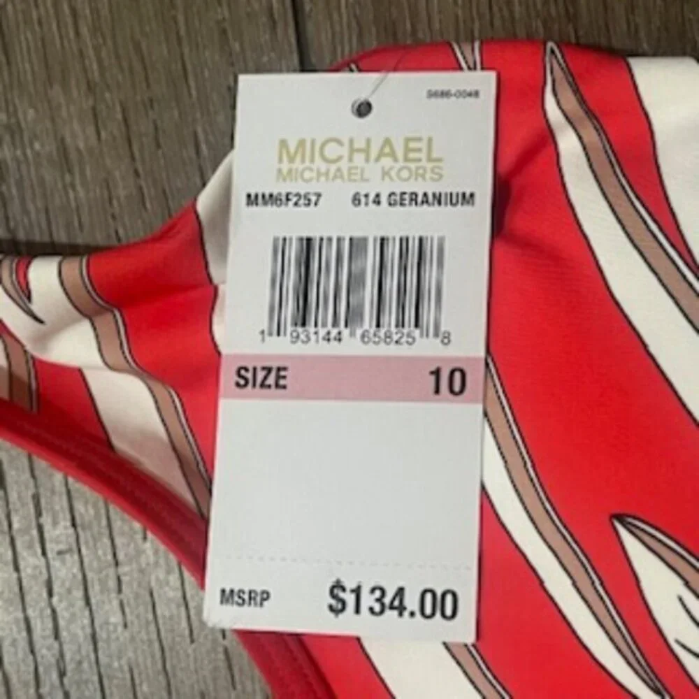 NEW Michael Kors 1 Piece Racerback Red Striped Swimsuit‎ Women’s Sz 10 NWT